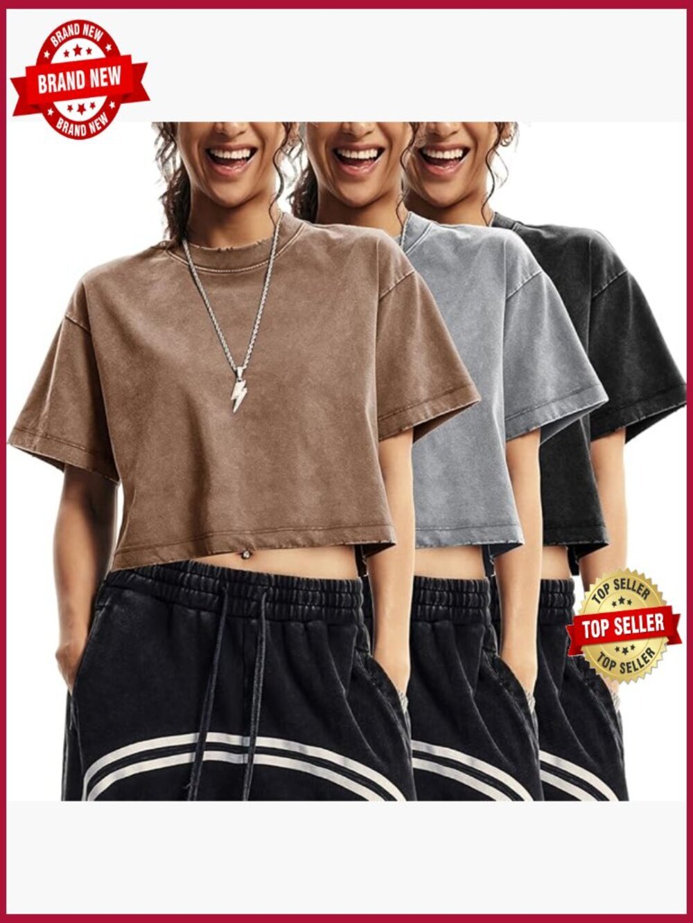 Oversized Acid Wash Crop Tee - Cotton Short Sleeve Crewneck